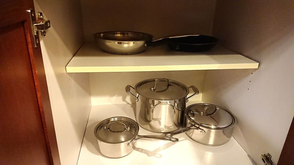 Pots and pans included.