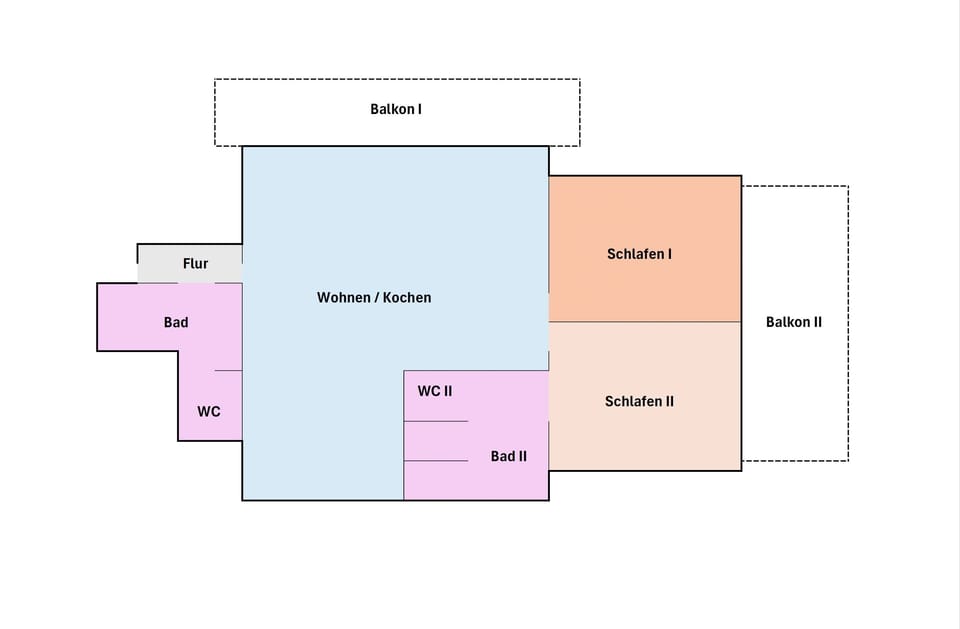 Floor plan of the holiday home with bedrooms and balconies