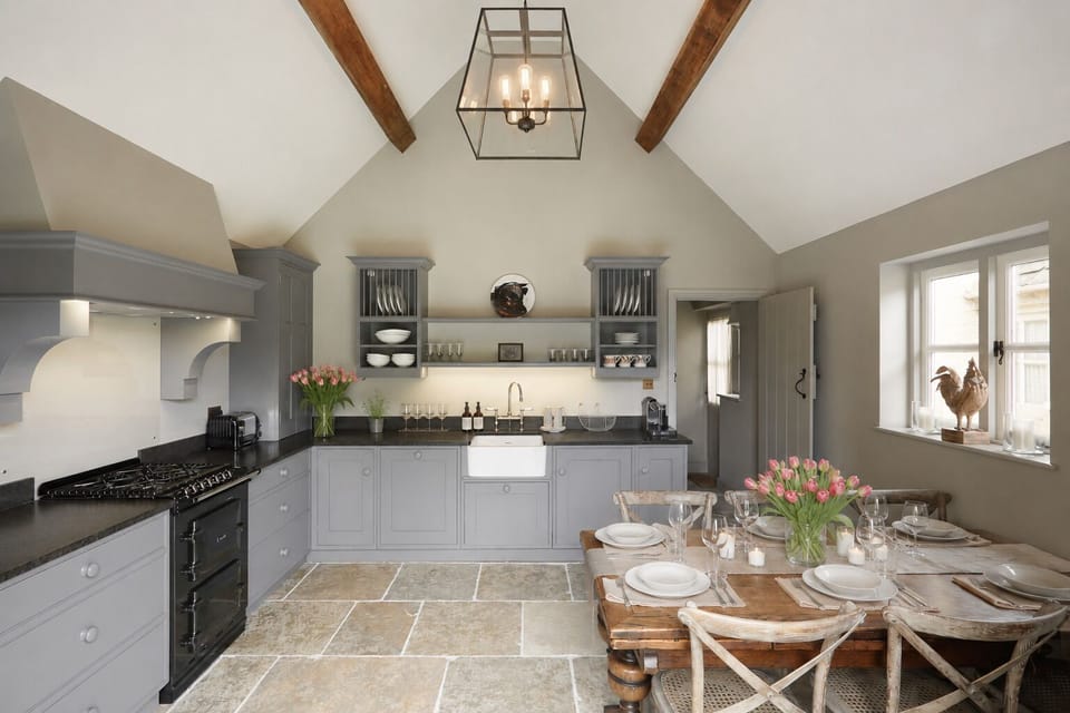 Dovecote Kitchen with fresh flowers on arrival
