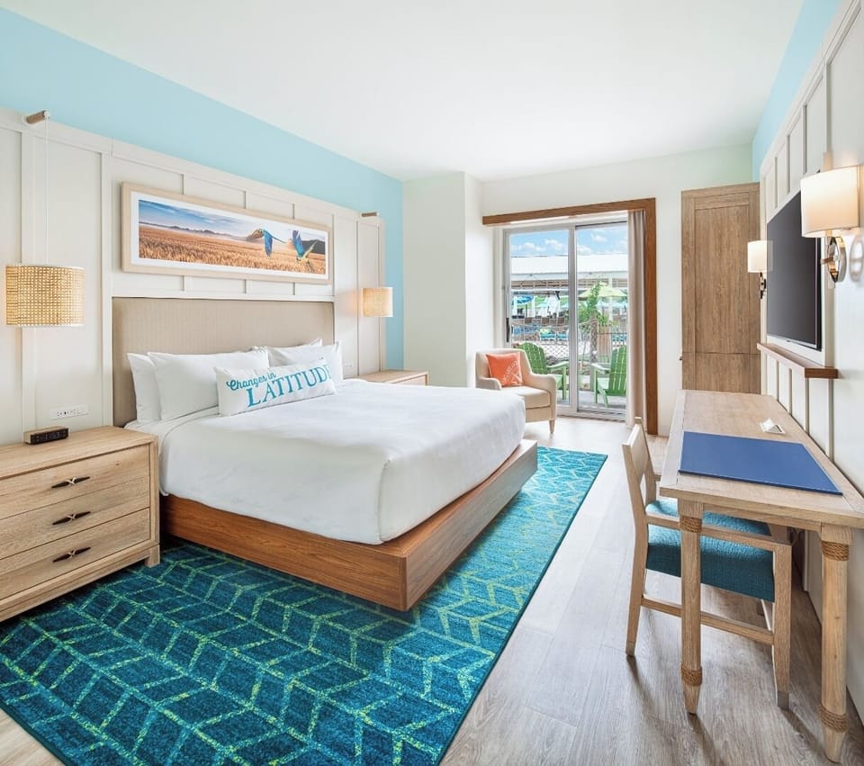 Stretch out on crisp linens with desk space nearby.