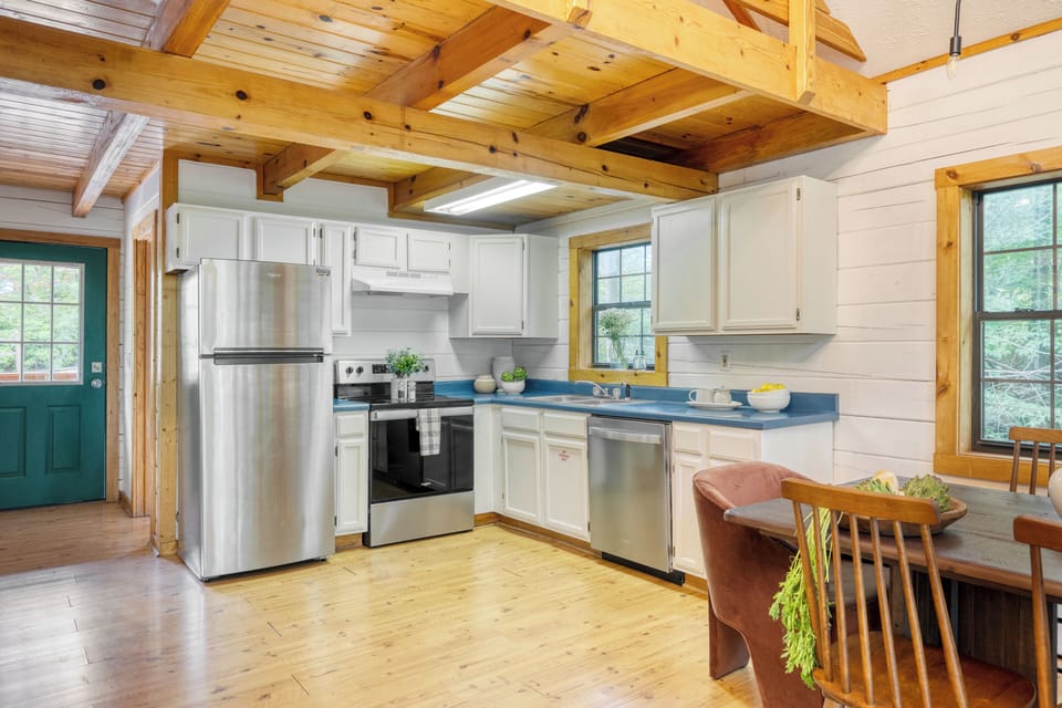 Kitchen with stainless steel appliances.