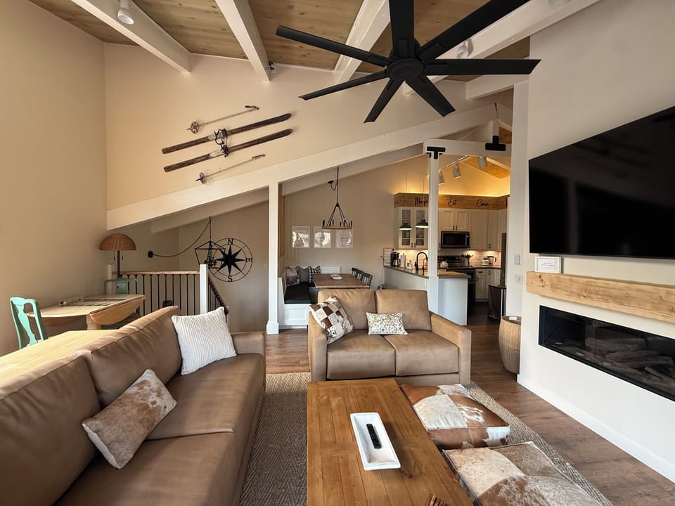 Enjoy the warmth of the modern electric fireplace- no wood, no mess