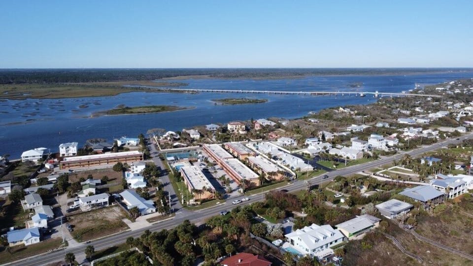 Aerial view of the waterfront property, showcasing nearby attractions.