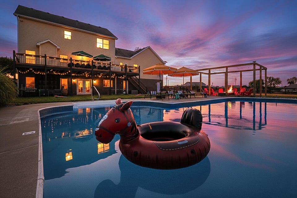 Enjoy a serene swim under a stunning sunset sky – the perfect end to your day