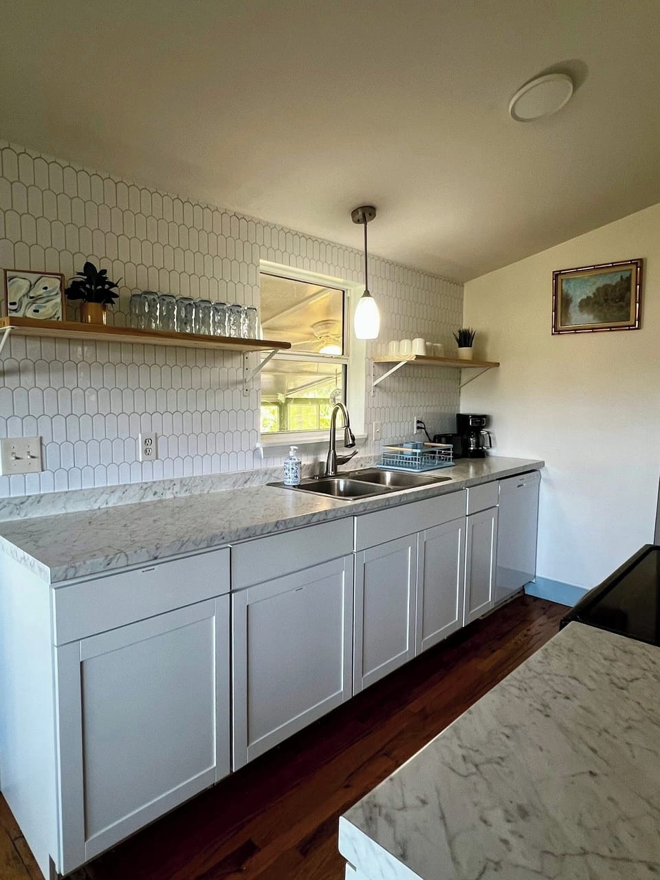 Fully stocked kitchen with labeled cabinets and drawers to easily find things.
