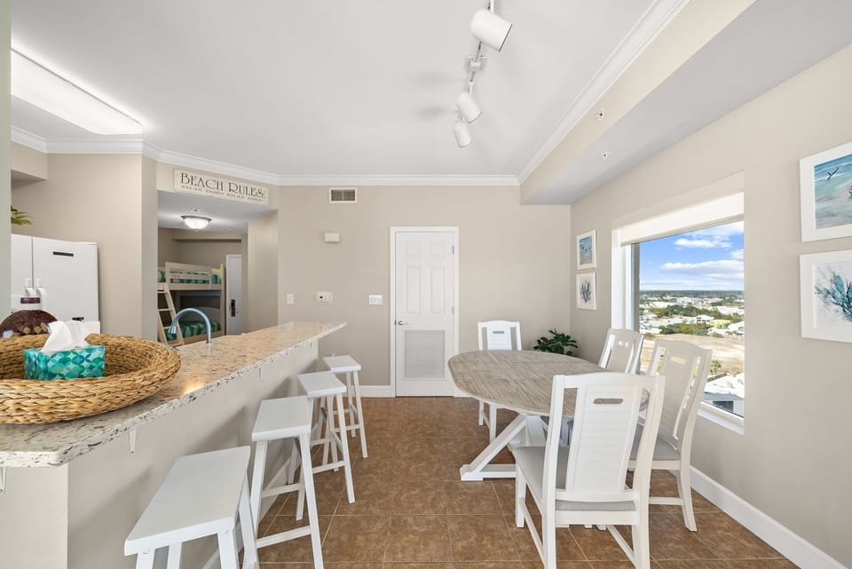 Coastal dining with both table and bar seating for easy, relaxed meals