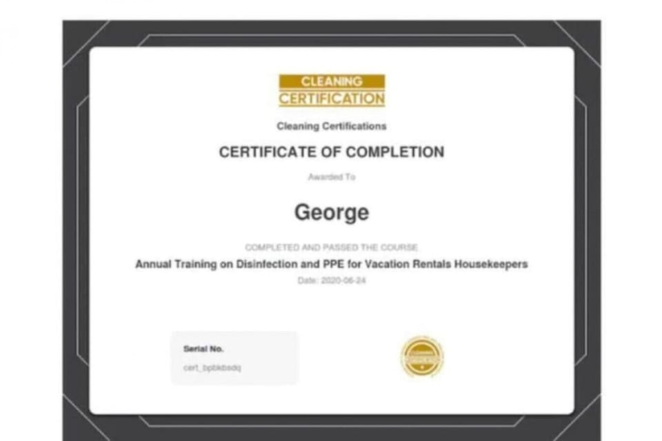 Our staff has been trained and certified by CleaningCertification.com. Required courses are based on guidelines from the World Health Organization (WHO), Center for Disease Control and Prevention (CDC), US Occupational Safety and Health Administratio