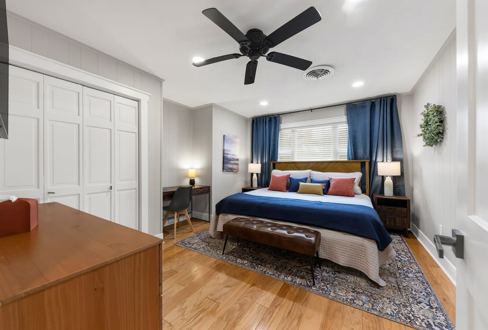 Sleep, work, and unpack with ease in the master bedroom