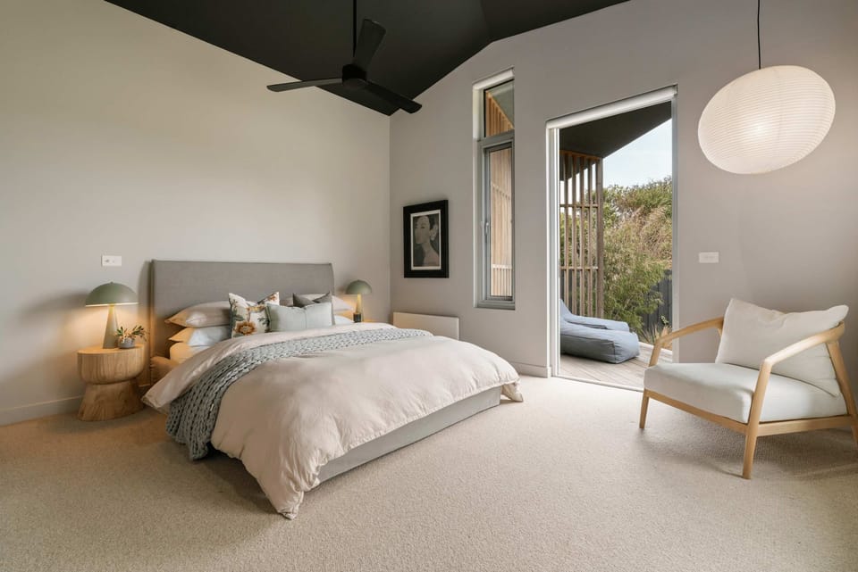 Large, master bedroom with garden outlook, ensuite, reading nook and Queen bed