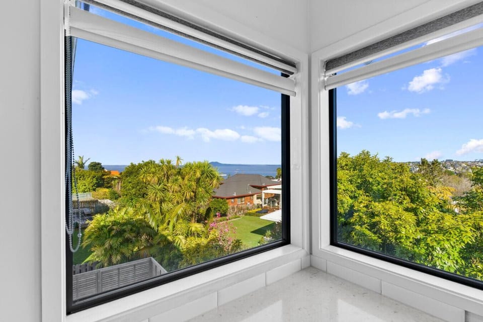 The view from the kitchen window looking towards Rangitoto Island.