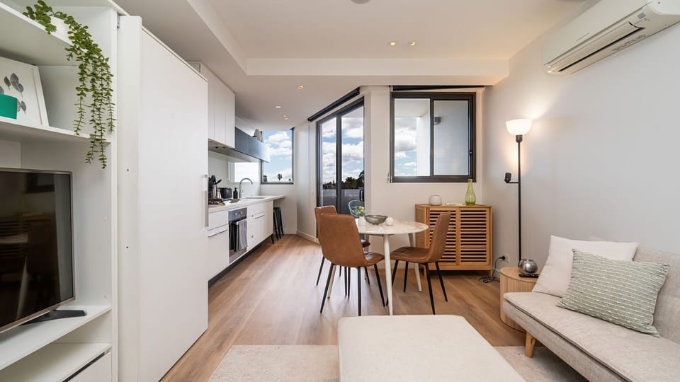 Living space with smart TV and split system