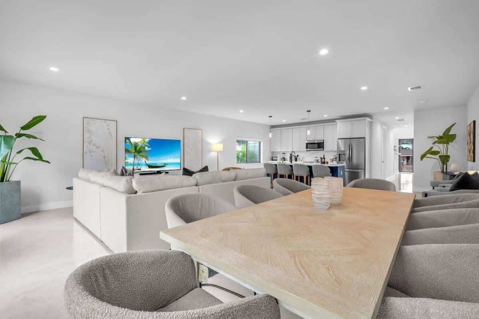 Spacious dining table with room for 8, perfect for shared meals and quality time together.