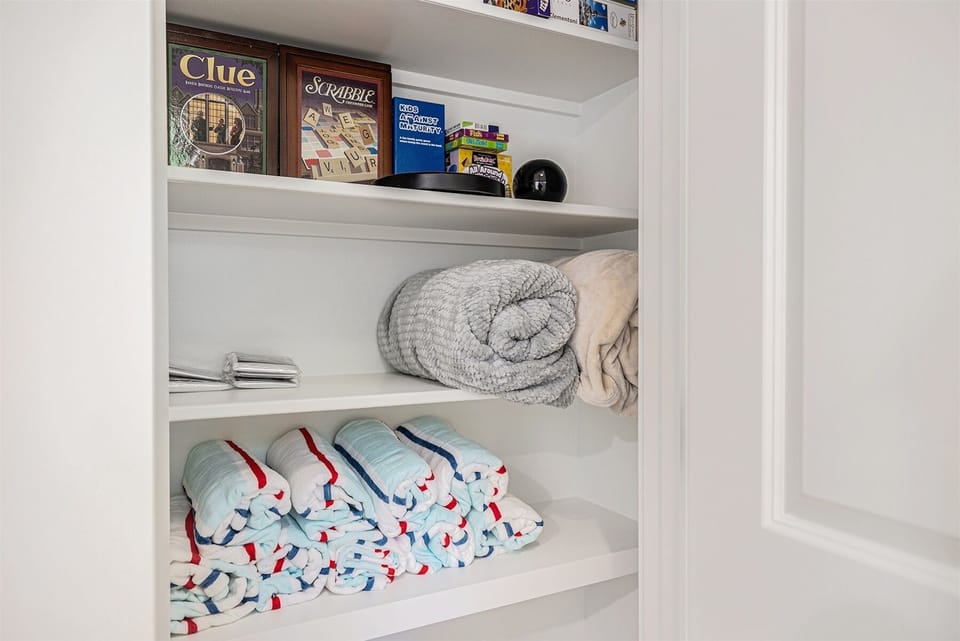 Plenty of games, beach towels, and extra blankets for your use