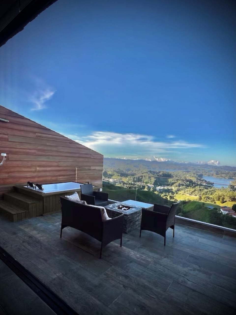 Spacious balcony with fire pit