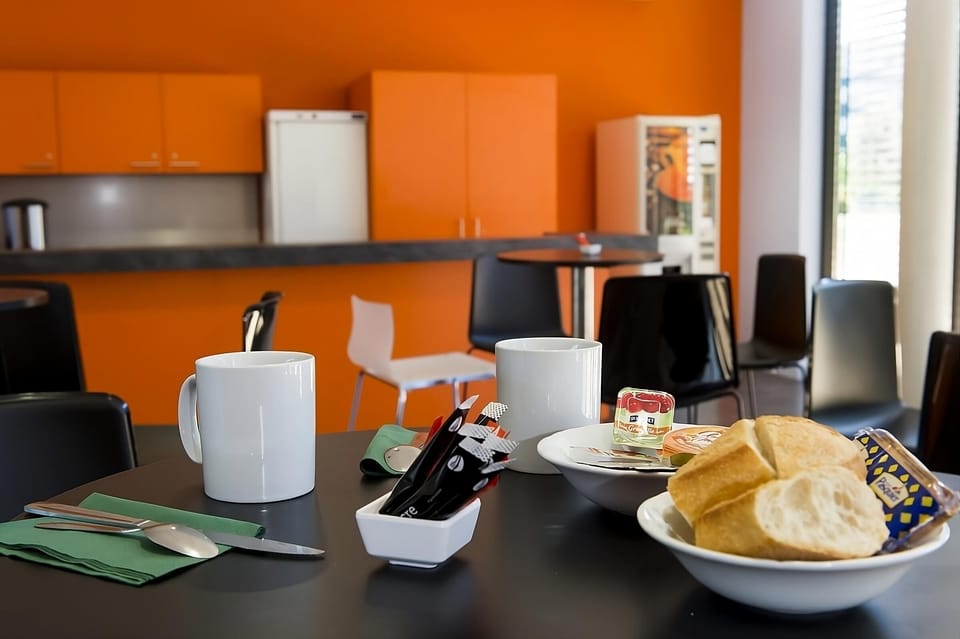 Savor an easy breakfast moment before heading out.