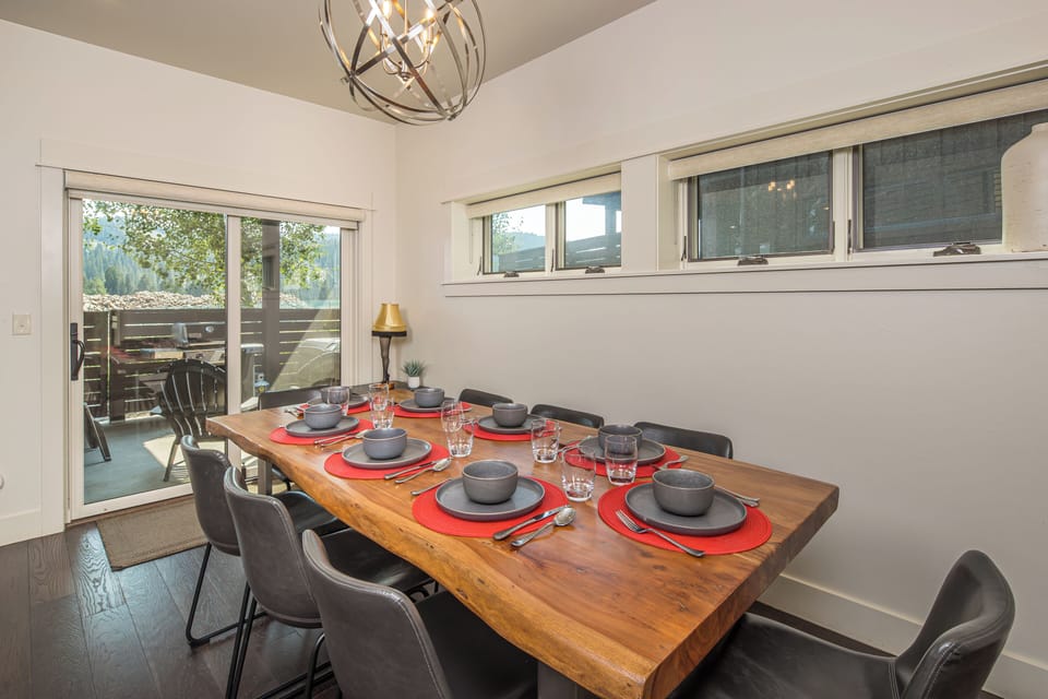 Wooden dining table with seating for 8 | Main Level