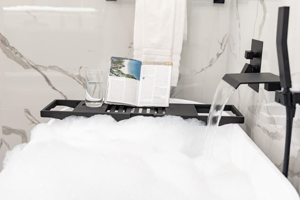 Relaxing bubble bath with spa setup