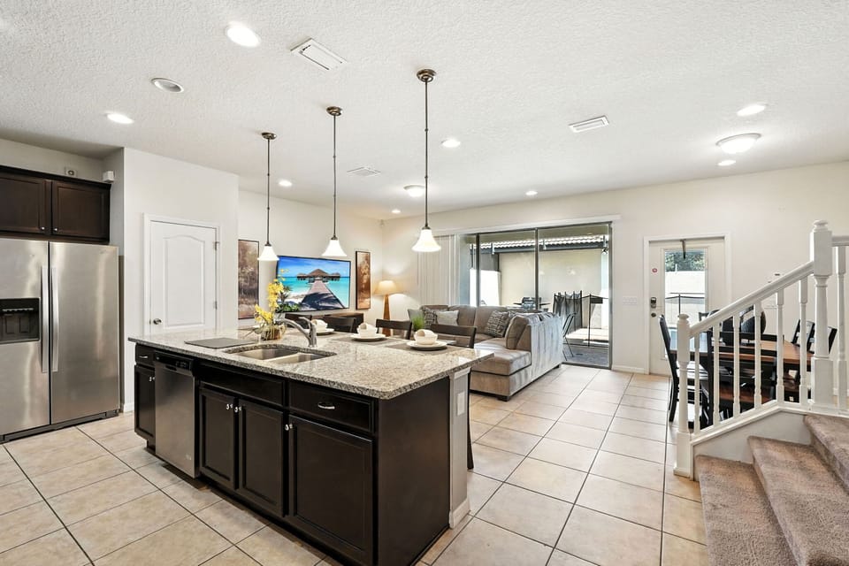 Entire view of the living room and kitchen area