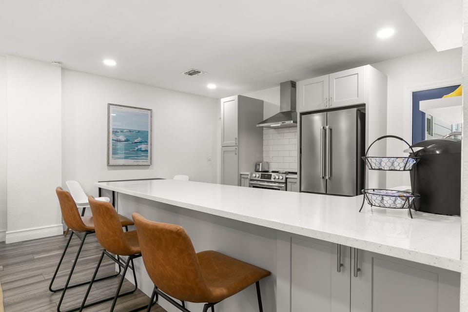 Cozy bar top with seating - perfect for casual dining or drinks.