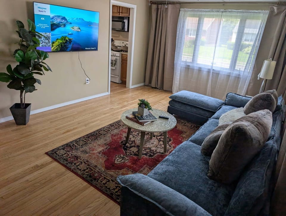 Smart TV with streaming for movies and relaxing evenings.