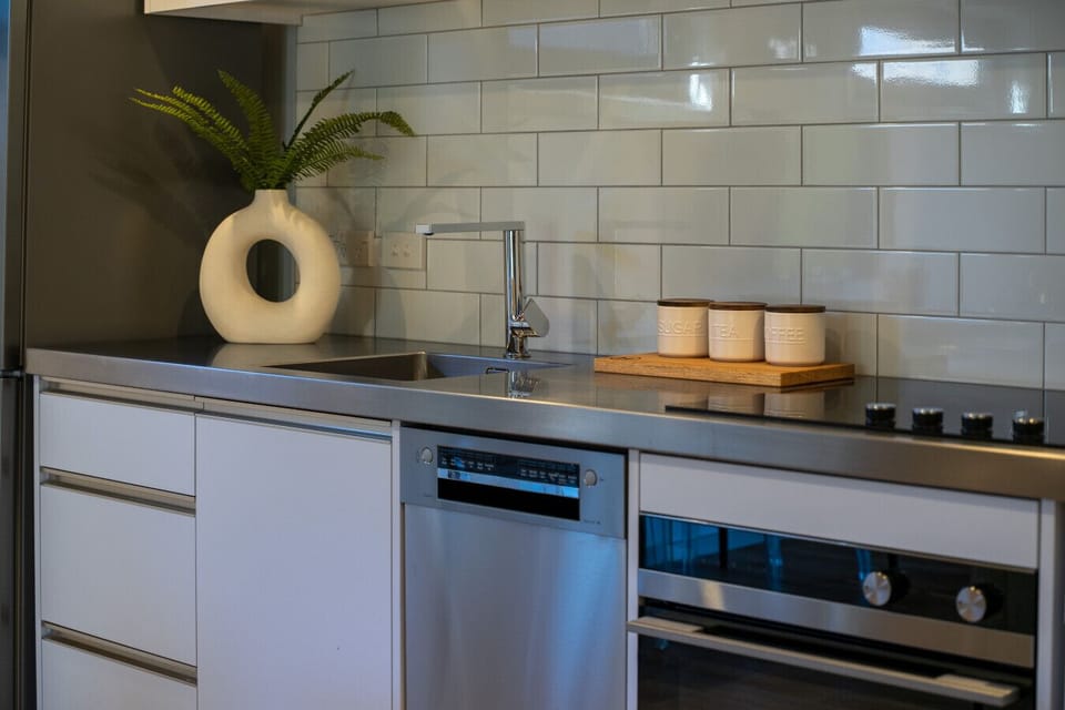 Kitchen: your morning coffee awaits with our brand new Nespresso machine.