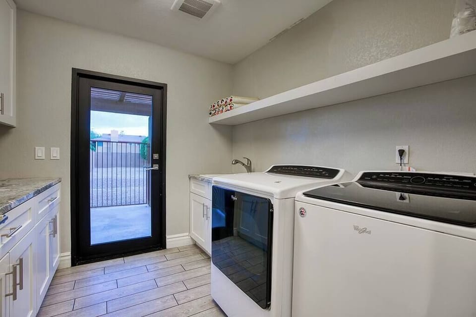 In-home washer and dryer for long-stay convenience.