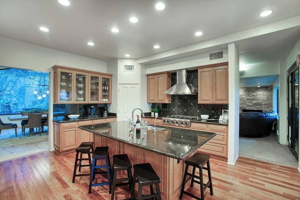 Open kitchen layout ideal for cooking and hosting.