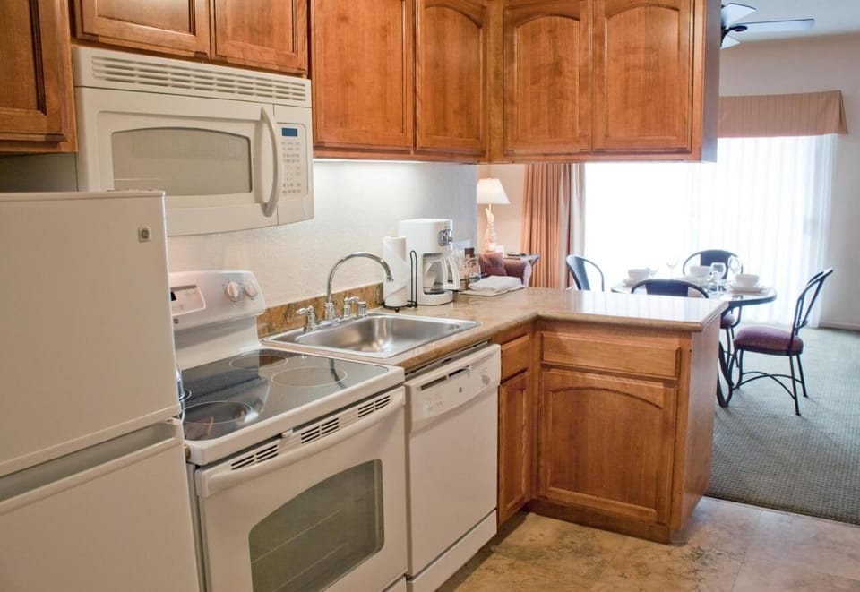 Cook with ease in a full kitchen made for quick meals.