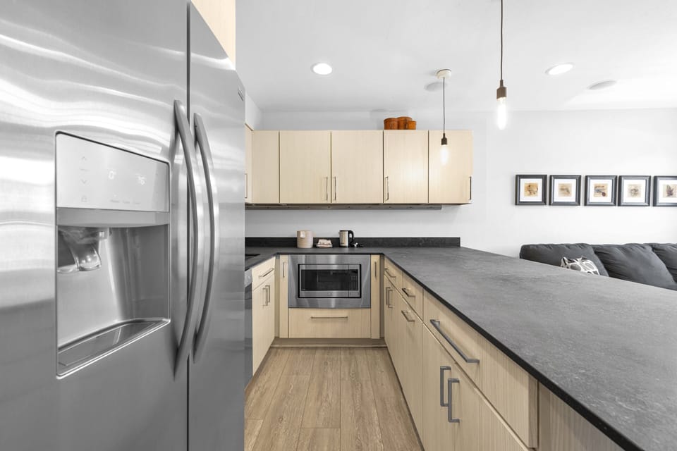 Indoors, Kitchen, Appliance, Refrigerator, Microwave