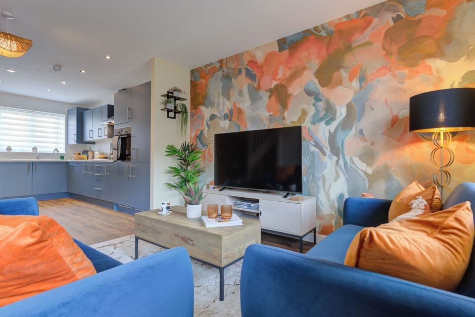 Open plan living and kitchen area.