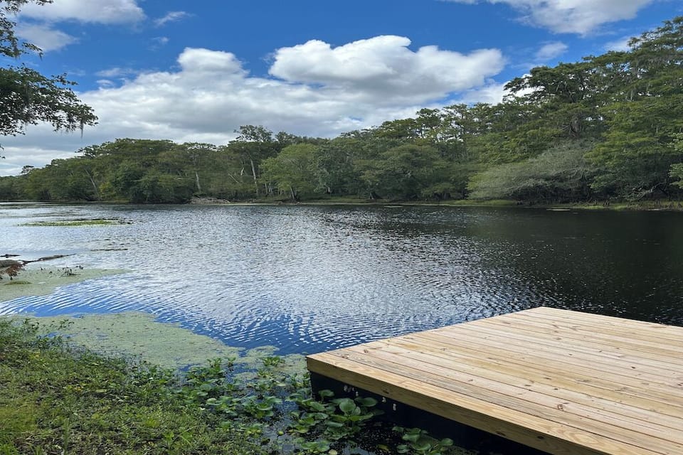 New floating dock on the Santa Fe river upstream from the best springs.