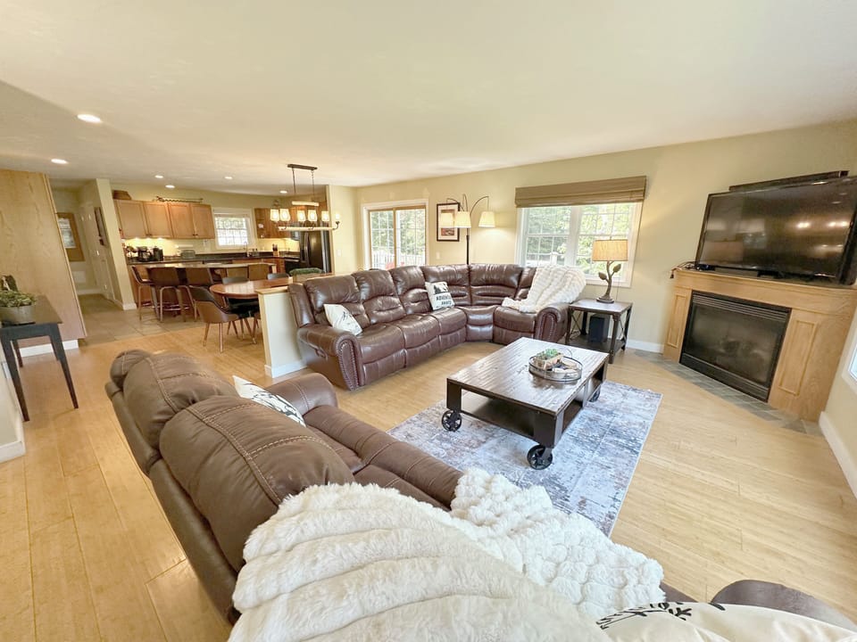 Living room is open to dining room and kitchen