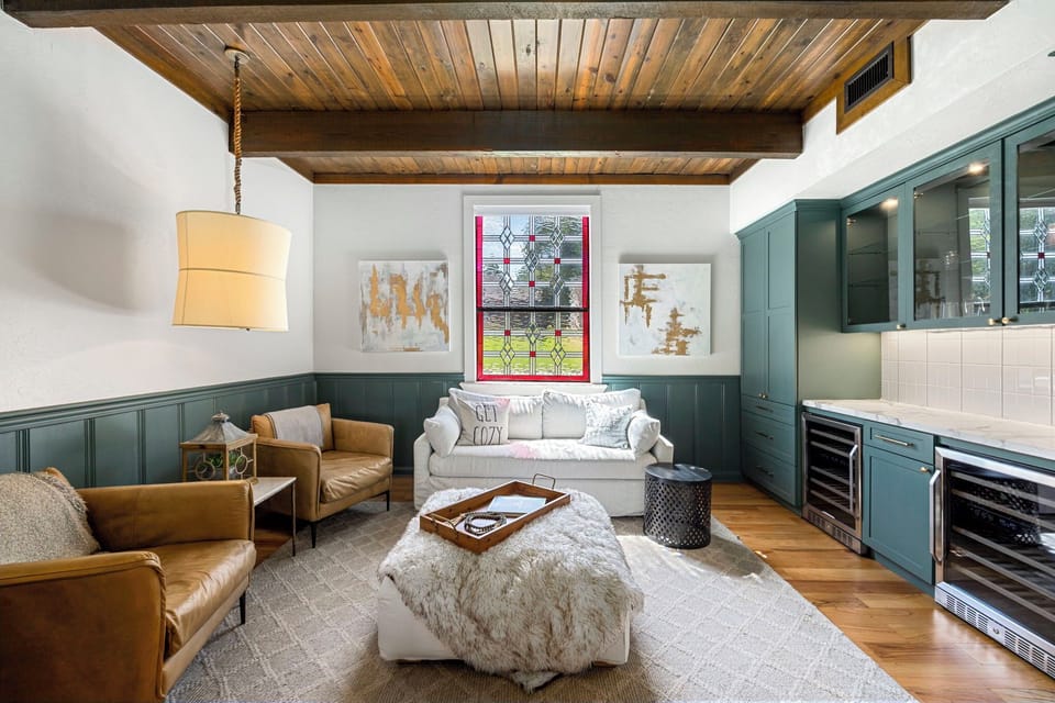 This secondary living room space off the main living room has a queen sofa bed.