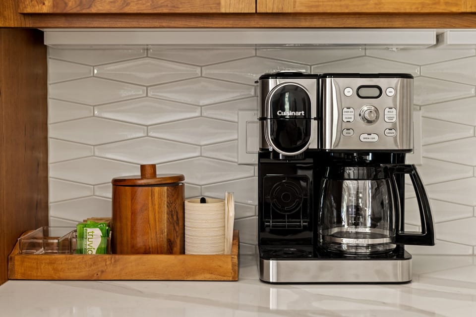 Caffeine loading station: activated! Start your mountain adventures (or cozy mornings in) right with our fully equipped coffee bar. We've got the machine, you bring the energy (or let our coffee provide it!).