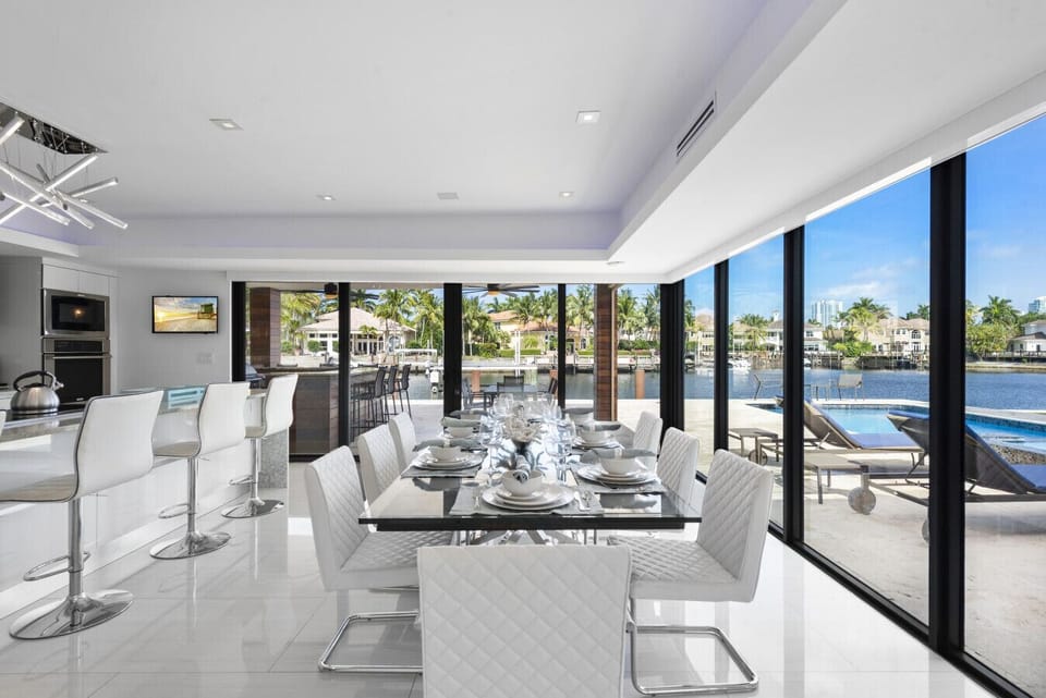 Family dining zone luxurious seats big windows and seamless kitchen flow