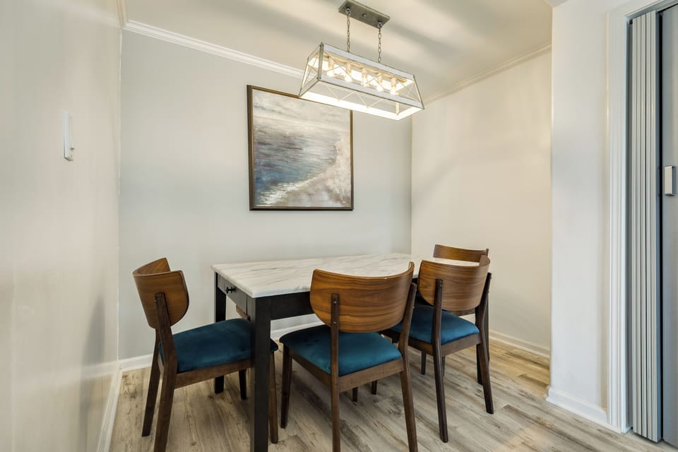 Spacious table is great for family meals or game nights