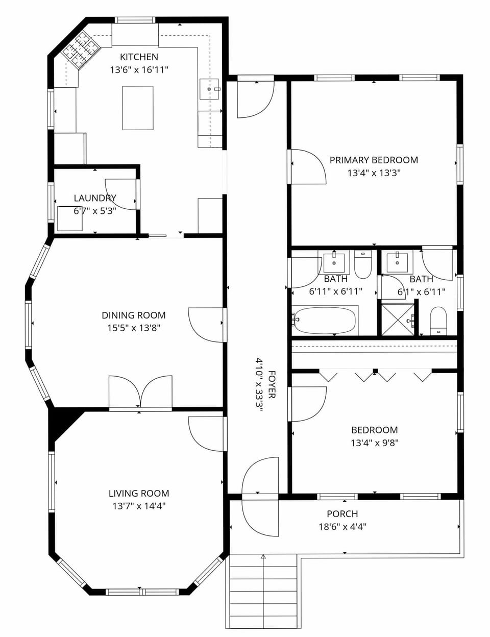 2D Floor Plan - Back Porch Not Depicted