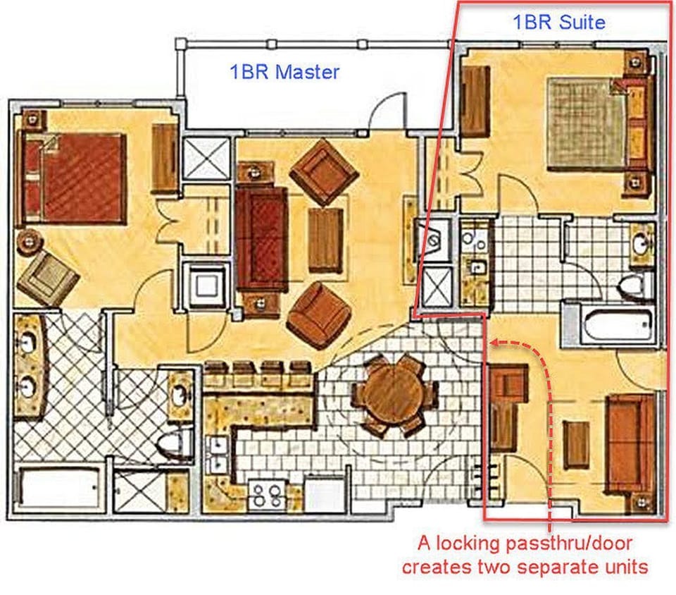 Sample floor plan showing both bedrooms and all living spaces included.