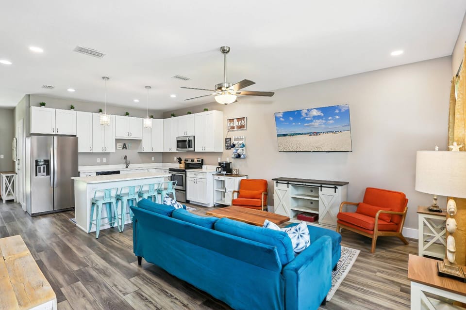Open living area and kitchen