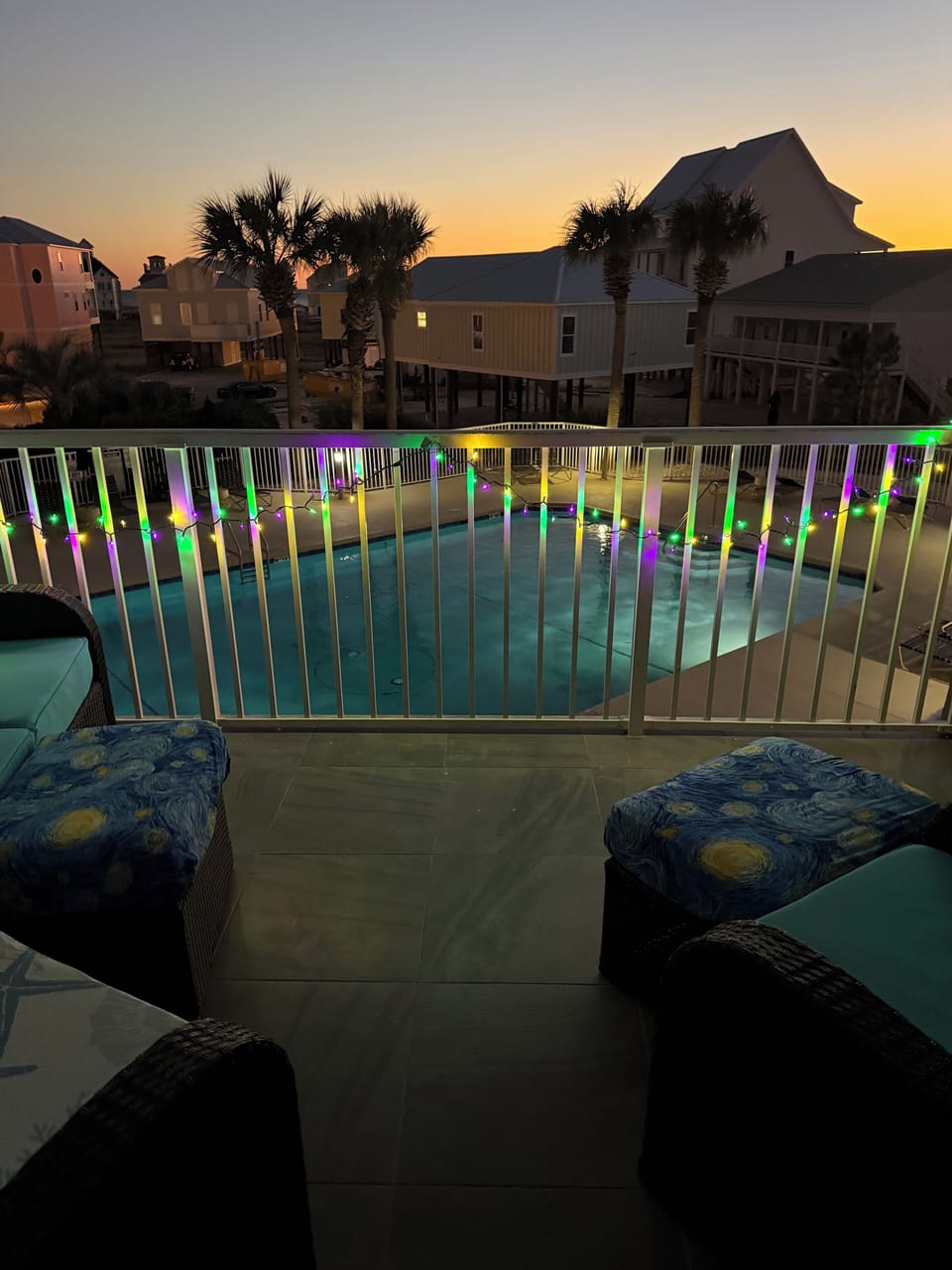 Private balcony overlooks pool
