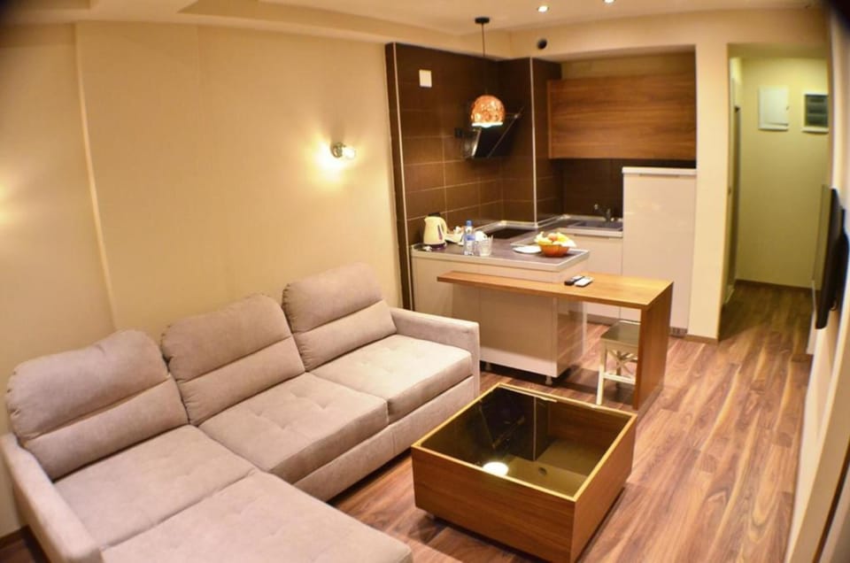 Living area. Exact unit will be assigned upon arrival. Views, colors, and decor may vary.