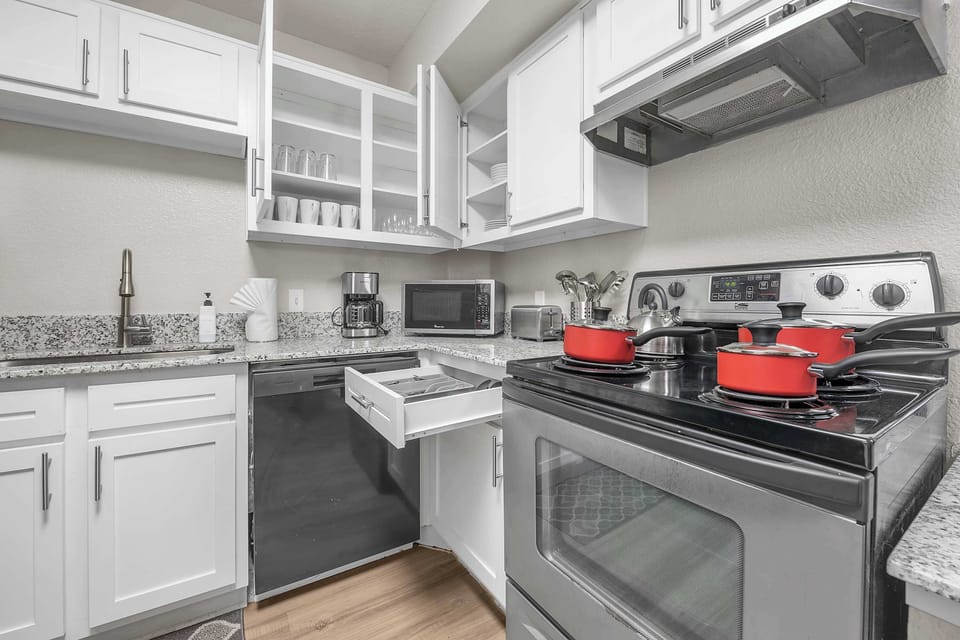 Sleek appliance setup ready for home-cooked meals and quick snacks.