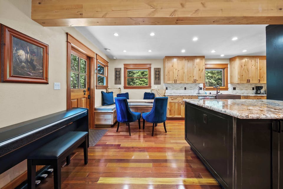 Open living, dining, and kitchen area
