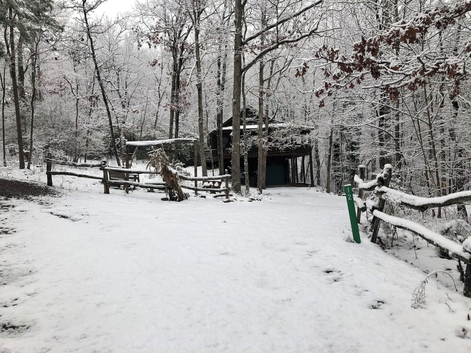 Chilly outside , nice and warm in the cabin