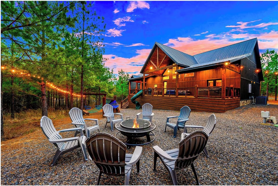 Gather around the fire pit under twinkling string lights!