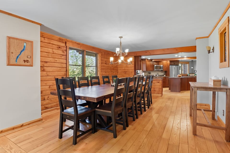 Warm wood kitchen with rustic details and modern conveniences.