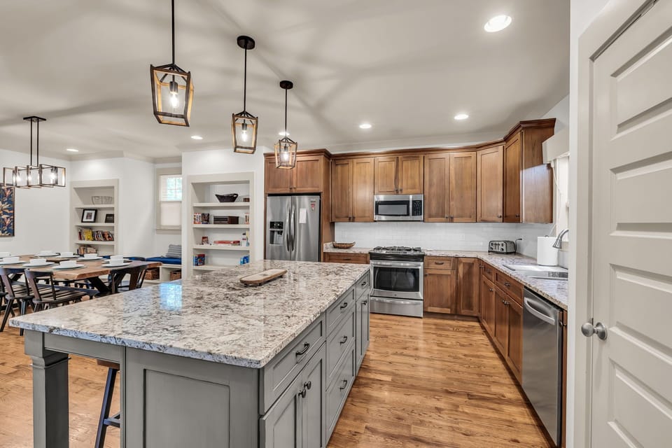 Kitchen is stocked with service for 16+ guests as well as children's dinnerware.