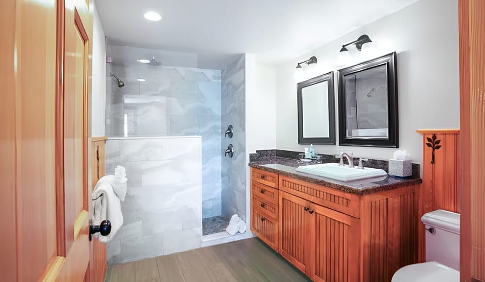 Rinse off after the beach in a spacious walk-in shower.