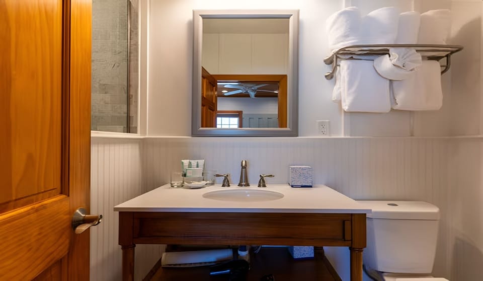 Start the day with fresh towels and a tidy vanity.