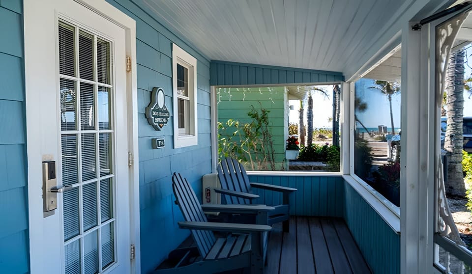 Sip morning coffee while the sea sparkles just beyond.